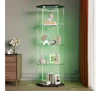 YGHQAP Vitrine d'angle en verre avec éclairage LED - 4 étages - Avec 1 porte et serrure - Armoire d'angle moderne - Pour salon, chambre à coucher, bureau
