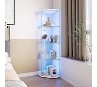 YGHQAP Vitrine d'angle en verre avec éclairage LED - 4 étages - Avec 1 porte et serrure - Armoire d'angle moderne - Pour salon, chambre à coucher, bureau