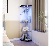 YGHQAP Vitrine d'angle en verre avec éclairage LED - Vitrine sur pied à 4 étages avec 1 porte et serrure - Armoire d'angle de collection pour salon (noir, 1 porte à 4 étages, lampe tactile LED)