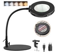 YGiTK Lampe de Bureau 8X avec Grande Base Lampe à Pince LED 3 Modes de Couleur et 10 Luminosités Dimmables Lampe Loupe Ajustable pour Réparation, Lecture, Couture - Noir