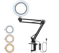 YGiTK Lampe Loupe LED 8X Lampe de Bureau avec Pince et 3 Modes de Couleur, Bras Pivotant Métallique Réglable, Gradation en Continu pour Réparation, Travail, Lecture (Noir, 47cm-2Lentille)