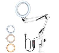 YGiTK Lampe Loupe LED 8X Lampe de Bureau avec Pince et 3 Modes de Couleur, Bras Pivotant Métallique Réglable, Gradation en Continu pour Réparation, Travail, Lecture (Blanc, 47cm)
