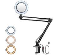 YGiTK Lampe Loupe LED 8X Lampe de Bureau avec Pince et 3 Modes de Couleur, Bras Pivotant Métallique Réglable, Gradation en Continu pour Réparation, Travail, Lecture (Noir, 74cm)