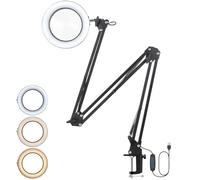 YGiTK Lampe Loupe LED 8X Lampe de Bureau avec Pince et 3 Modes de Couleur, Bras Pivotant Métallique Réglable, Gradation en Continu pour Réparation, Travail, Lecture (Noir, 72cm-3Bras)