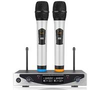 YGiTK Microphone sans Fil Microphones à Double Canal à Fréquence Fixe UHF Ensemble de Micro Haute Définition avec Récepteur Rechargeable pour Karaoké, Discours, Fête, Église, Classe, DJ