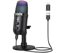 YGiTK Microphone USB à Condensateur RGB - Micro Gaming, Podcast, Streaming, Enregistrement avec Réduction de Bruit, Gain Contrôlable, Plug & Play pour PC, PS4/PS5, Compatible Mac & Windows