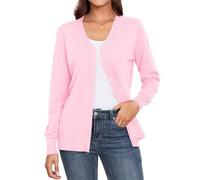 YGJIEGENG Cardigan Femme Court Cardigan Léger Manches Longues Col V Pull Tricoté Elégant Casual Automne Hiver Manteau Tricoté avec Bouton Rose 2XL
