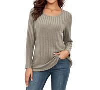 YGJIEGENG Pulls Femme Décontractés Léger Tunique à Manches Longues Sweatshirt Chic et Élégant Haut Tops Automne Hiver Confort Chaud Col V T Shirts Blouses Apricot L
