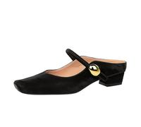 YGJKLIS Femmes 2,5 cm Gros Bloc Chaussures à Talon Bas Pantoufles, carré fermé Orteil Satin Bride à Cheville Pompes (Noir,34)