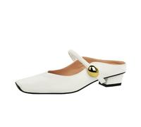 YGJKLIS Femmes 2,5 cm Gros Bloc Chaussures à Talon Bas Pantoufles, carré fermé Orteil Satin Bride à Cheville Pompes (Blanc,40)