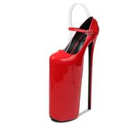 YGJKLIS Femmes 30cm Cheville Bracelet Cuir Couleur Solide Stiletto Pompes pointé Orteil 20cm Plateforme Party Club Talon Haut (Rouge,46)