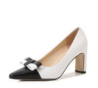 YGJKLIS Femmes 7,5 cm carré gros bloc à talons haut Sandale à talons haut arc pointé orteil formel travail bureau robe chaussures (Blanc,43)