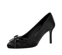 YGJKLIS Femmes 8cm fermé Rond Orteil Talons Hauts Satin Arc soirée soirée Bal Chaussures Stiletto Pompes (Noir,35)