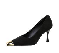 YGJKLIS Femmes Noir 7.5CM Daim pointé Orteil Stiletto métal tête carrée Classique Bureau Confort Mariage Chaussures à Talons Hauts (Noir,40)