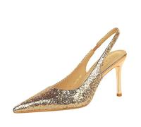 YGJKLIS Femmes pointé orteil talon haut brillant paillettes 9cm creux hors sangle arrière Stiletto Pompes Sandales Chaussures de fête de mariage (Couleur champagne,35)