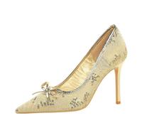 YGJKLIS Femmes Pointed Toe 9cm Arc Talons Hauts Glitter Prom Bride Stiletto Chaussures (doré,40)