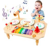 YGJT Instrument de Musique Bebe Tambour Enfant, 11 en 1 Ensemble de Batterie Enfants Percussions avec Xylophone Bois Jeux Montessori Cadeau Enfant 1 2 3 4 5 Ans, Fille Garcon Cadeau Anniversaire Noël