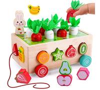YGJT Montessori Jouets 6-en-1 Jeu de Ferme Moteur en Bois à partir de 3 Ans, Jeu de Coupe de Tri Récolte de Carottes d'empilage Jouets Éducatifs Cadeau Enfant pour 1 an Bebe Fille Garçon