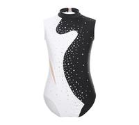 YGLEEULI Justaucorps Gymnastique Fille Combinaison de Gymnastique for Filles, Justaucorps de Danse de Ballet sans Manches, Combinaisons de Patinage à Strass Brillants(Black,12Y)