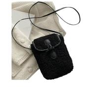 YGLEEULI Sacoche for téléphone en laine d'agneau for femme, fausse fourrure, douce et agréable à porter, bandoulière, portable, bouton corne, peluche, carrée, confortable Sac a Main Femme(Black)