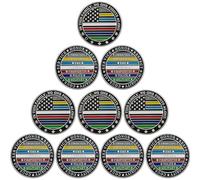 YGLLSSY Lot de 10 pièces de défi fines multi-lignes - Pièces de défi de police - Personne ne se bat seul - Pièce de défi - Respect des EMS - Pompiers - Infirmière - Police - Héros militaires
