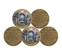 YGLLSSY Lot de 5 pièces de monnaie de défi chrétien « The Gate of Peace » double face avec citation de Matthieu 7:7, cadeaux chrétiens pour l'école de l'église chrétienne