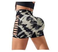 YGLONG Short de Yoga Pantalon de yoga taille haute sans coutures, fessiers relevés, tie-dye, côtés ajourés(KHAKI,M)