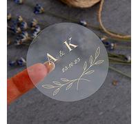 ygm 100PCS étiquettes Transparentes Faites sur Commande d'or,Autocollants Vintages Personnalisables Date,Nom,pour Invitations à Un Mariage,Un Baptême,des Fiançailles,Un Anniversaire (YJB11,3cm)