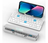 YGMegadar Mini clavier Bluetooth pliable sans fil avec support magnétique en alliage d'aluminium pour tablette, téléphone, tablette, clavier rechargeable, blanc