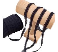 YGMNQAL 15 Meters Cute Bilateral Ruffle Stretchy Lace Trim Fabric DIY for Home Decor Patchwork 1cm Width Colored Elastic Ribbon(Black)