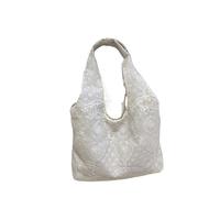 YGMNQAL 2pc Shopping Tote Bag Lace Shoulder With Ribbon Kawaii Simple Canvas Handbag Korean Style Large Capacity Travel(Without Ribbon)