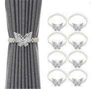 YGMNQAL Curtain Tiebacks No-Drill Window Decor Elastic Pearl Bands Butterfly Clips Holdbacks(Silver-8PCS)