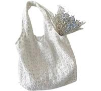 YGMNQAL Daisy Lace Canvas Bag Chiffon Embroidered Casual Large Capacity Korean Style Floral Shoulder(White SMALL)