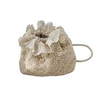 YGMNQAL Drawstring Lace Flower Bag Printing Sweet Small Crossbody Pearls Chain Beige Bundle Bucket Handbag Student(Color 03)