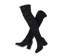 YGMNQAL Fashion Round Toe Zip Thigh High Boots Women Autumn Winter Chunky Heels Motorcycle Over The Knee Shoe(Black,40)