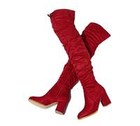 YGMNQAL Fashion Round Toe Zip Thigh High Boots Women Autumn Winter Chunky Heels Motorcycle Over The Knee Shoe(Red,38)