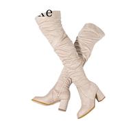 YGMNQAL Fashion Round Toe Zip Thigh High Boots Women Autumn Winter Chunky Heels Motorcycle Over The Knee Shoe(Color1,40)