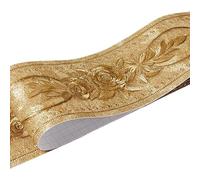 YGMNQAL Frise Murale Adhesive 1 rouleau/paquet bordure de taille autocollants muraux étanches 3D Relief rustique carrelage salon salle de bain 5M longueur ligne auto-adhésive(Golden peony)
