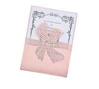 YGMNQAL Invitation avec nœud en dentelle, découpe laser, carte d'invitation for mariage, fiançailles, anniversaire, baptême, élégante(Pink,50 PCS)