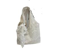 YGMNQAL Korean Sle Fre Lace Flower Canvas Tote Bag Women's Large Capaci Single Oulder Commuter Armpit(White no accessories)