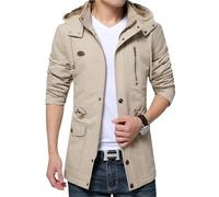 YGMNQAL Men Winter Jackets Thick Fleece Men's Plush Windbreaker Long Coat Cotton Fashion Autumn Jacket Male Clothing(Khaki,2XL 70-80KG)