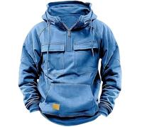 YGMNQAL Men's Half-zip Hooded Sweatshirt, Solid-color Warm Fleece Workwear Style, Multi-pocket Jacket(Color2,S)