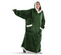 YGMNQAL Plaid Poncho Pyjama d'hiver à capuche, couverture portable for télévision, poche étendue, tapis paresseux, peignoir chaud, jeté en peluche douce avec manches(Green,Length 150cm)
