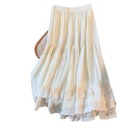 YGMNQAL Retro SLE Semi-Long Lace Patchwork Midi Skirt Inner Lined Base Long Color Sweet Forest System(XL)