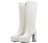 YGMNQAL Round Toe Chunky Heel Platform Women's Knee High Boots Stylish Comfortable Side Zipper Winter For Woman(36)