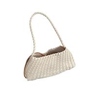 YGMNQAL Sac En Tissé Sac à main en PU tissé la for femme, sac seau forme de panier légumes, bandoulière décontracté for les vacances(Off white)