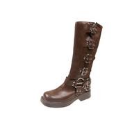 YGMNQAL Western Cowboy Boots Women's Long Brown Belt Buckle Fashion Knight(Color 2,35)