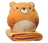 YGMXZL Couverture et oreiller de voyage - Couverture en peluche 3 en 1 - Coussins extensibles pliables pour la maison, le bureau, la voiture, le canapé (ours marron, taille L)