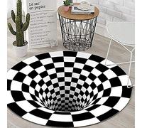 YGMXZL Tapis Avec Illusion 3D Vortex, Tapis de Sol Rond Noir et Blanc en Treillis pour Chambre à Coucher, Salon, Bureau (A, 100 * 100CM)