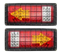 Ygmylandbb Barre de feux arrière camion, feux arrière remorque 43 LED multifonctions clignotant-frein-marche arrière avec protection grille métallique, feux arrière VR flèche + carré, 2 pièces